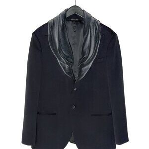 Giorgio Armani Velvet Shawl Collar Navy Blue Blazer